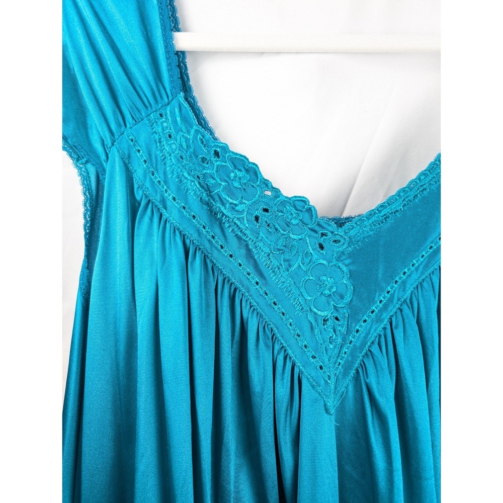 Vintage 80s Vanity Fair Satin Lace Trim Babydoll Dress Size XL Blue Nightgown - Picture 5 of 9